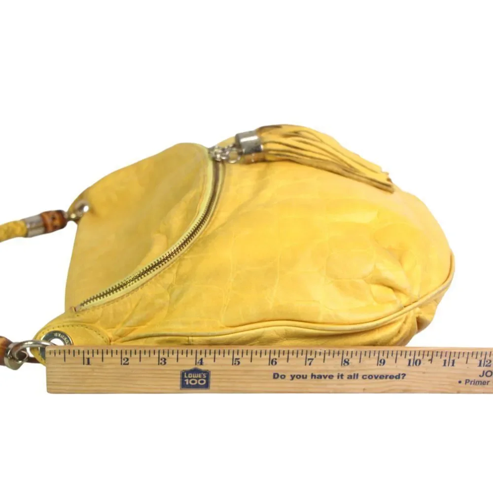 ROOMY Elaine Turner TOOLED YELLOW REAL LEATHER TASSELS SHOULDER BAG HOBO HANDBAG